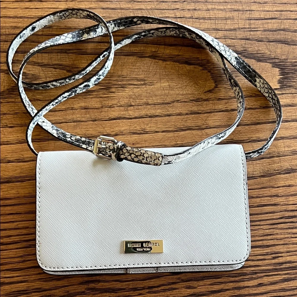 Henri Bendel Light Grey Crossbody Bag with Patterned Strap - Picture 1 of 6